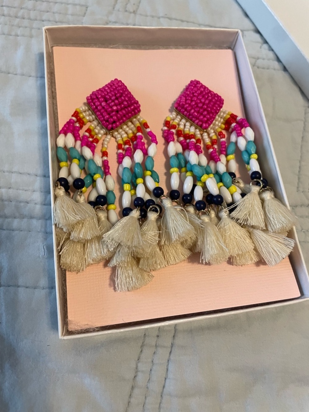 BaubleBar Hot Pink Multicolor Beaded Tassel Earrings - Picture 2 of 2